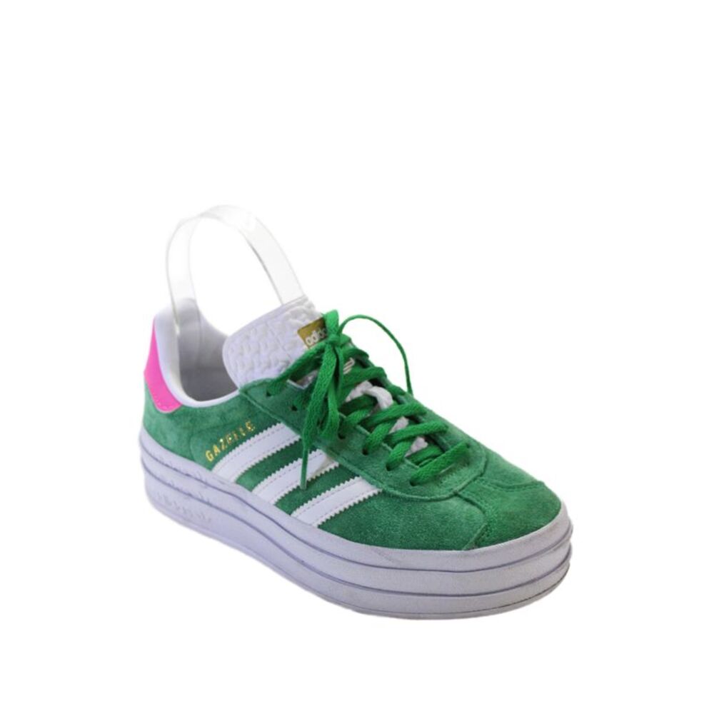 Adidas Womens Lace Up Platform Suede Gazelle Sneakers Green Pink White Size 5